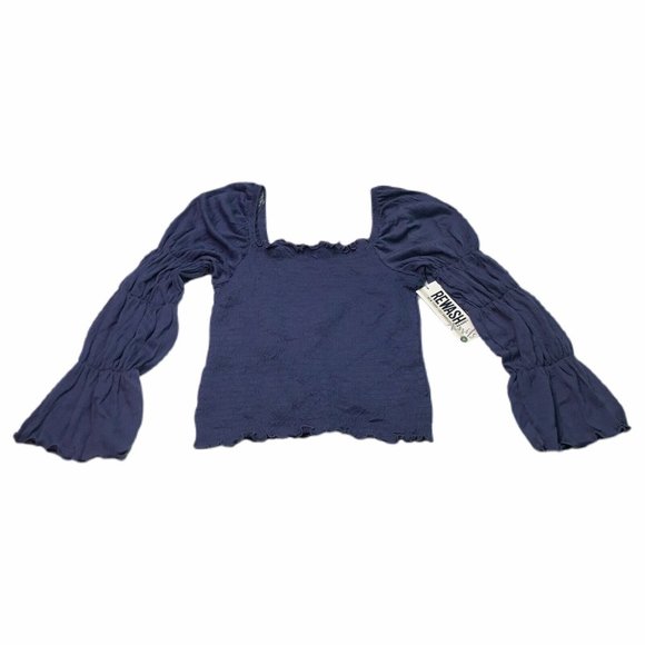 Rewash Tops - Juniors Womens Crop Top Peasant Boho Solid Blue Long Sleeve Size M Medium NWT